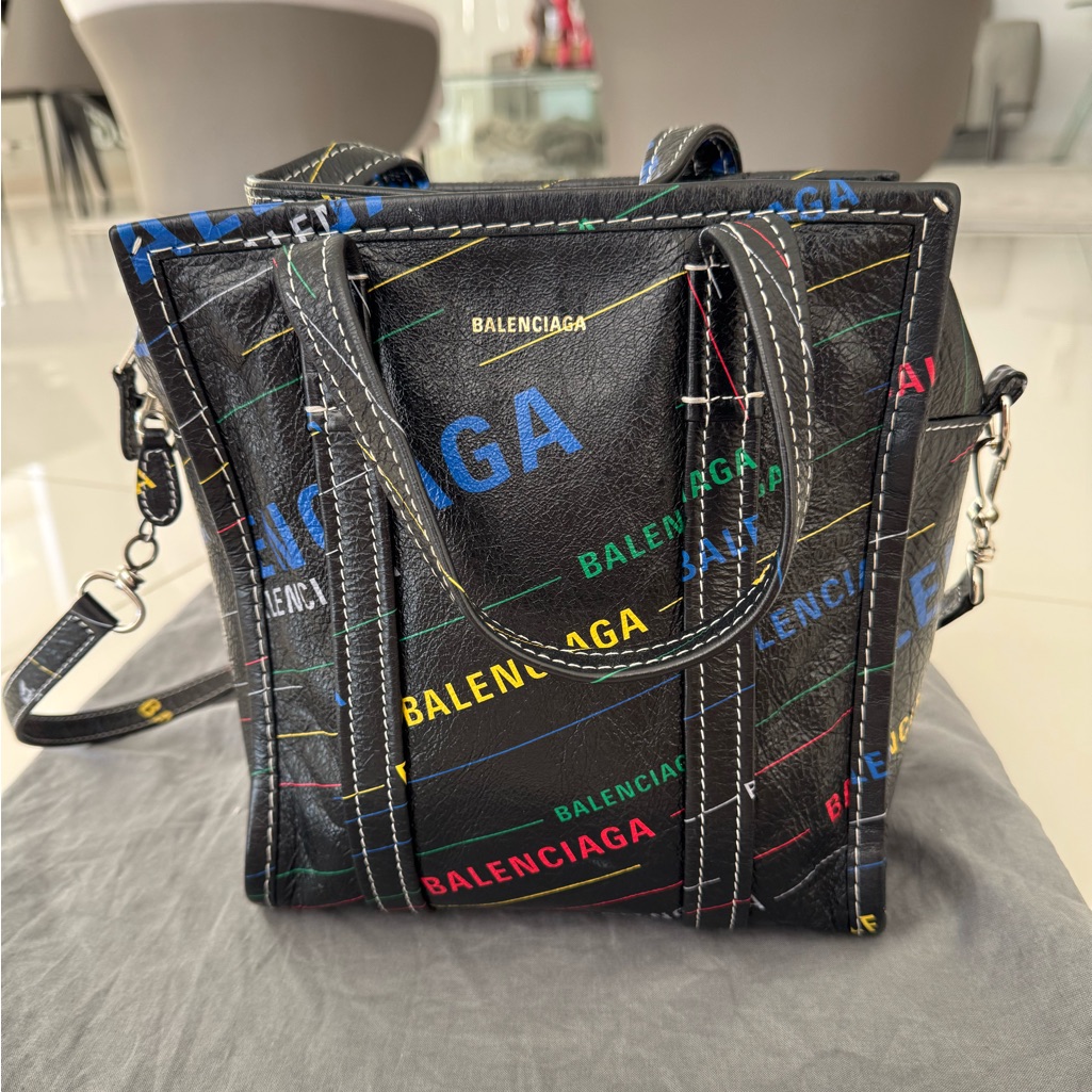 Balenciaga Agneau Arena Logo Multicolor Print Xxs Bazar Shopper Tote